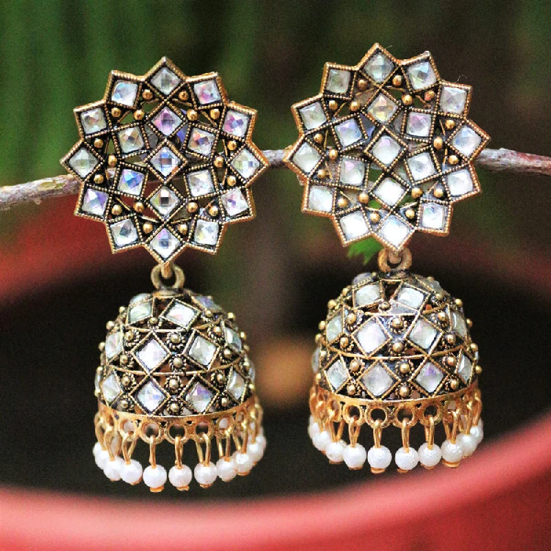 Black Diamond Earrings-H K Fashion  Oxidised Gold Plated Austrian Stone Jhumki Earrings