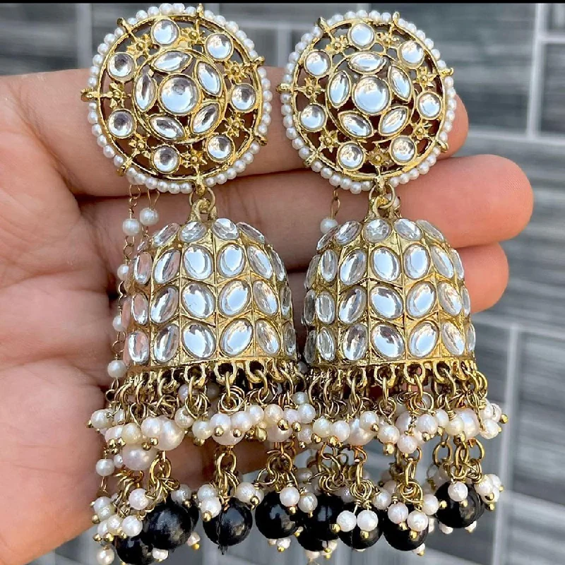 Glitter Earrings-Pooja Bangles Gold Plated Kundan Stone And Pearls Jhumki Earrings