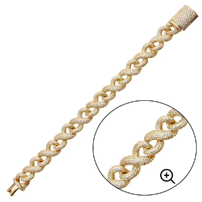 Simple Pearl Bracelet-Gold Plated 925 Sterling Silver CZ Encrusted Miami Cuban Link Bracelet 13.8mm - GMB00092GP