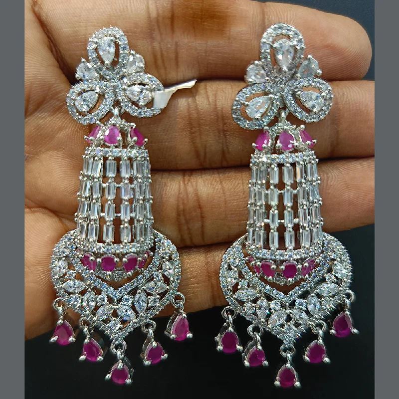 Multi-Layered Earrings-Jain Jewellers Silver Plated AD Dangler Earrings