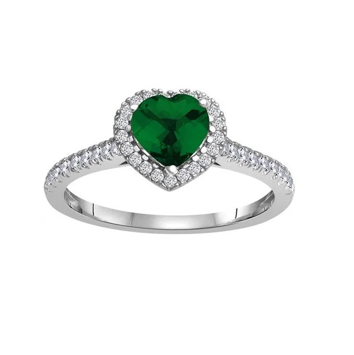 Wedding Ring with Eternity Band-6MM Simulated Emerald and White Sapphire Heart Ring in 10KT White Gold