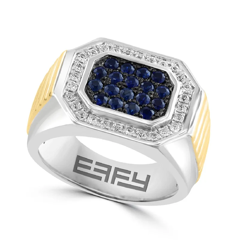 Men’s Wedding Ring with Stone-EFFY Round Sapphire Fashion Ring in Two-Tone Sterling Silver