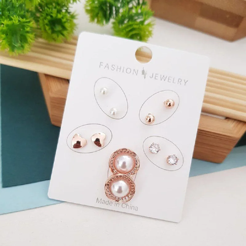 Handmade Silver Earrings-Aamrapali Rose Gold Plated Austrian Stone Studs Earrings