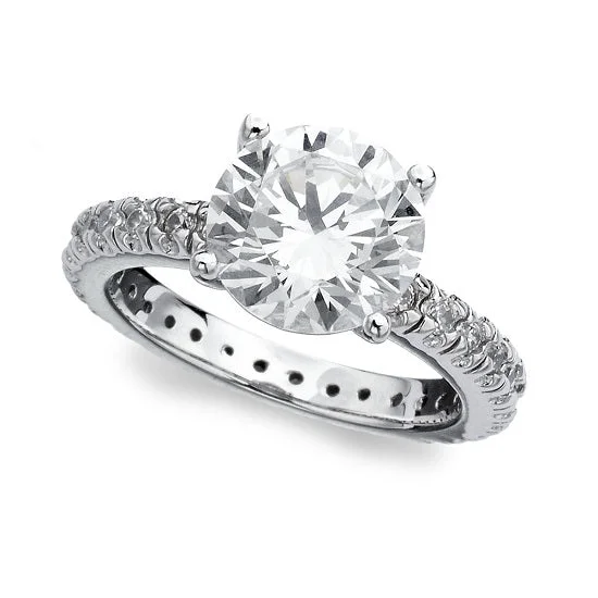 Silver Ring for Men-Crislu Sterling Silver and Cubic Zirconia Solitaire Ring