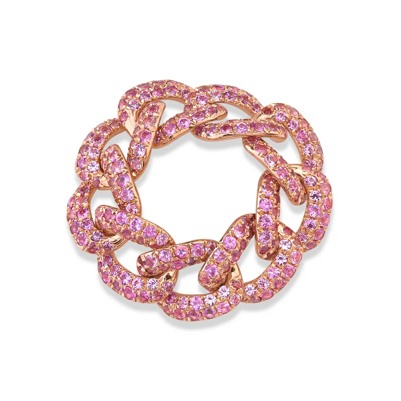 Men’s Rose Gold Ring-READY TO SHIP PINK SAPPHIRE PAVE ESSENTIAL LINK RING