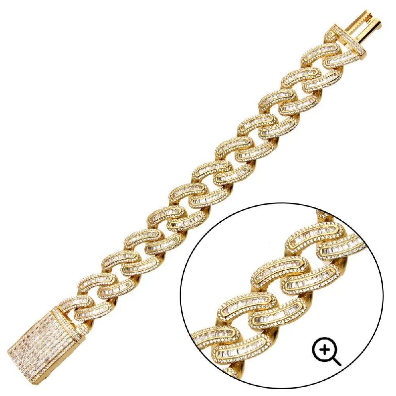 Rose Gold Bangle Bracelet-Gold Plated 925 Sterling Silver CZ Encrusted Miami Cuban Link Bracelet 19.5mm - GMB00094GP