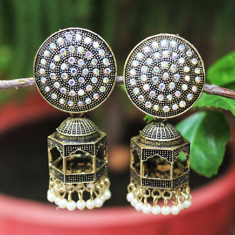 Geometric Shape Earrings-H K Fashion  Oxidised Gold Plated  Austrian Stone Jhumki Earrings