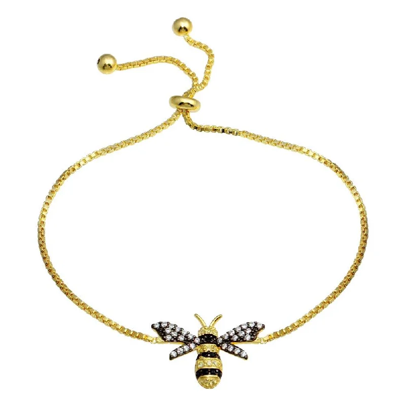 Silver Link Bracelet-Gold Plated 925 Sterling Silver BumbleBee Lariat Bracelet - BGB00344GP