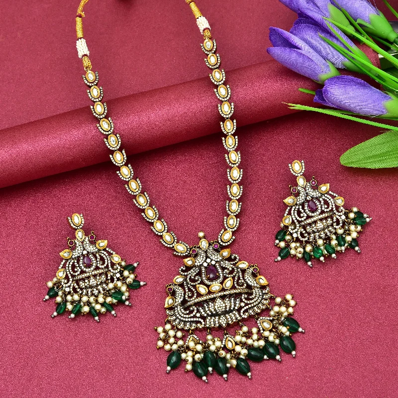 Adjustable Necklace-Zirconia Peacock Design Victorian Necklace Set