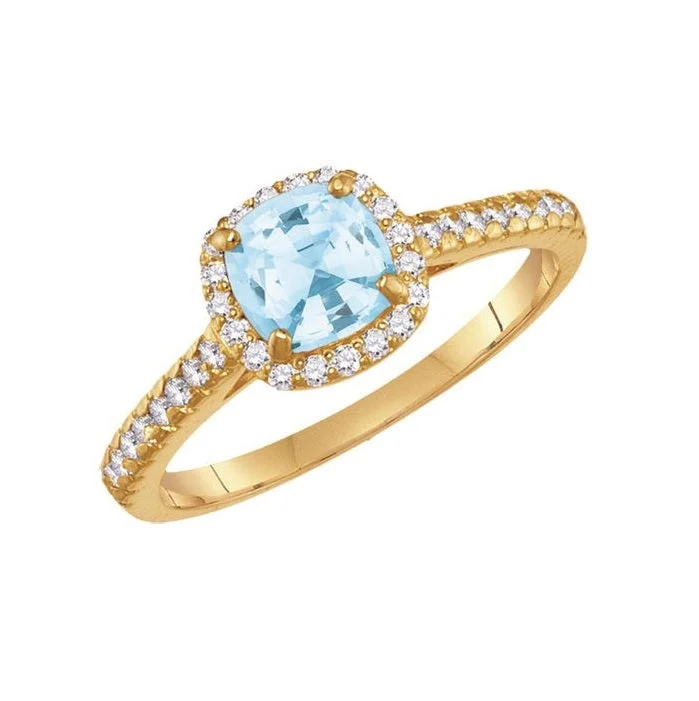 Solitaire Engagement Ring-6MM Simulated Aquamarine and White Sapphire Ring in 10KT Yellow Gold