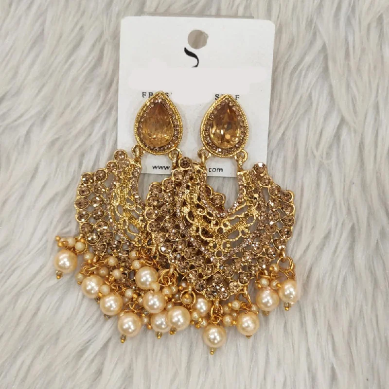 Large Pearl Earrings-Dhwani Gold Plated Austrian Stone Dangler Earrings