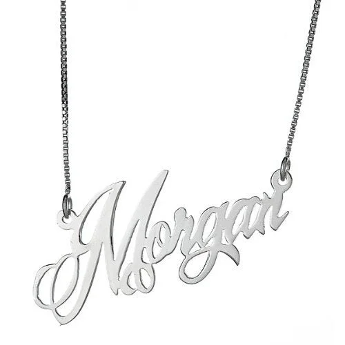 Diamond and Pearl Necklace-Better Jewelry Personalized Sleek Script .925 Sterling Silver Name Plate Necklace