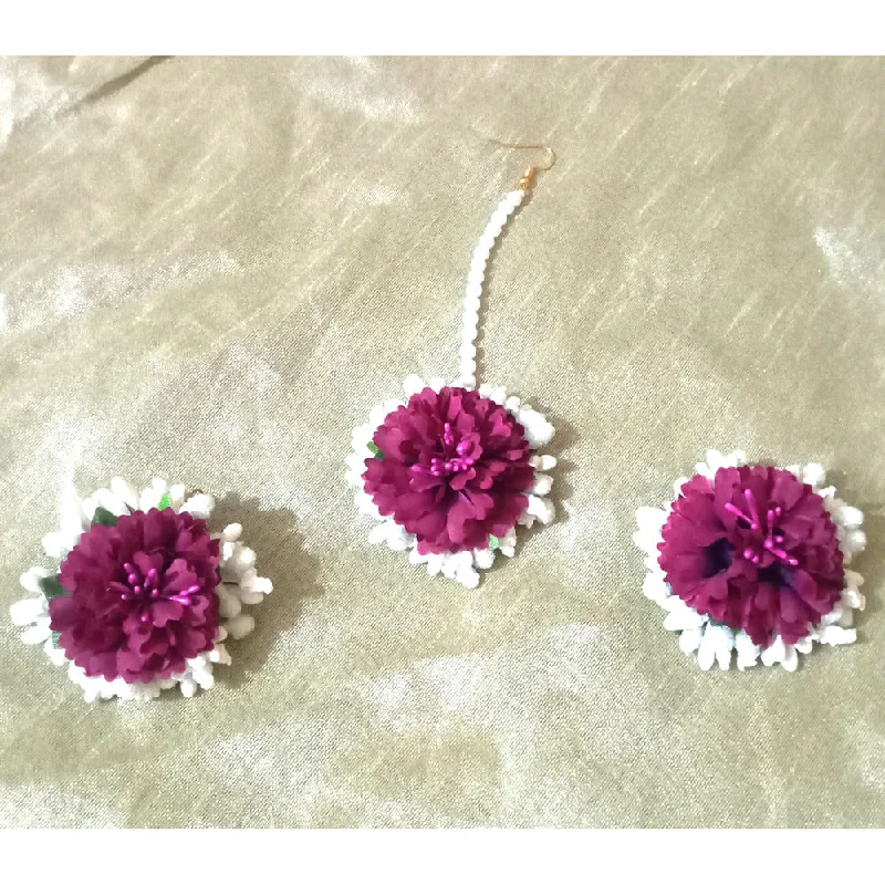 Fashion Statement Earrings-Kavya's Kreation Floral Design Earrings With Maangtika