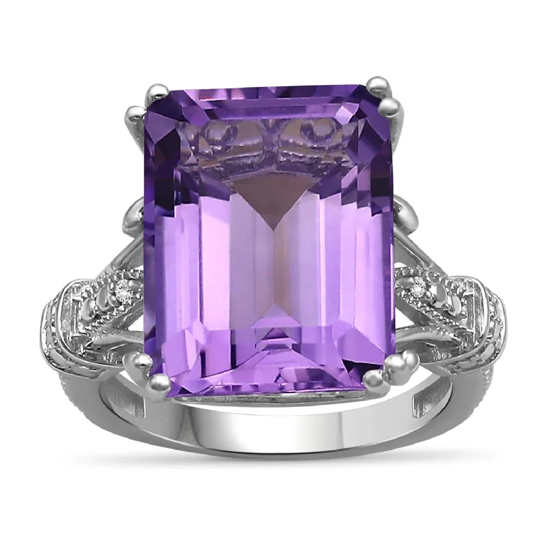 Platinum Diamond Ring-Amethyst and Diamond Ring in Sterling Silver