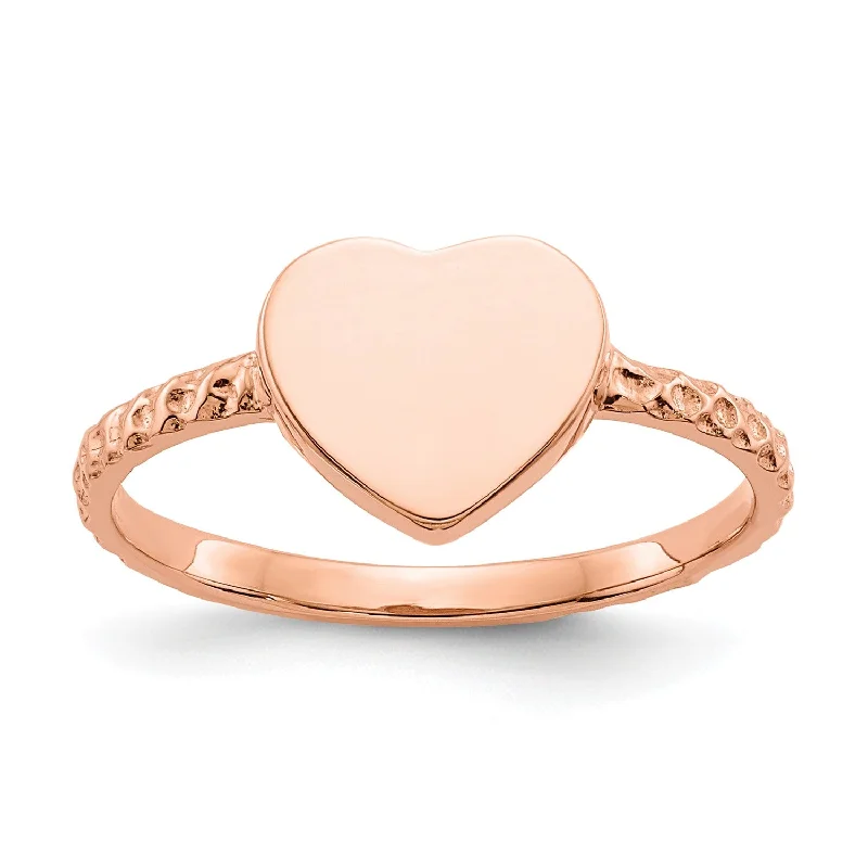 Handmade Gold Ring-Engravable 14KT Rose Gold Heart Ring; Size 7