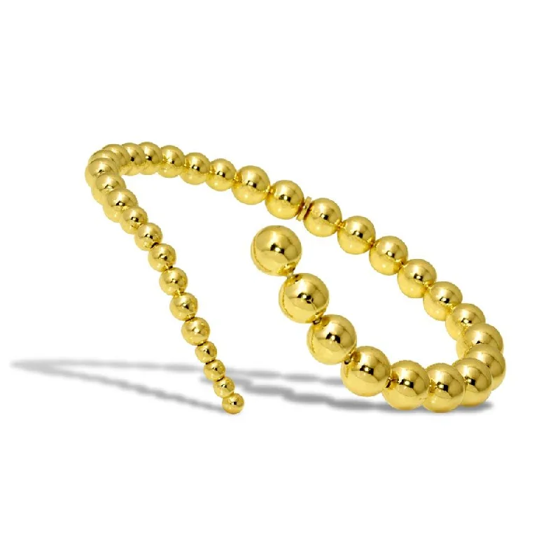 Adjustable Silver Bracelet-Gold Plated 925 Sterling Silver Beaded Wavy Journey Cuff Bracelet - ITB00212GP