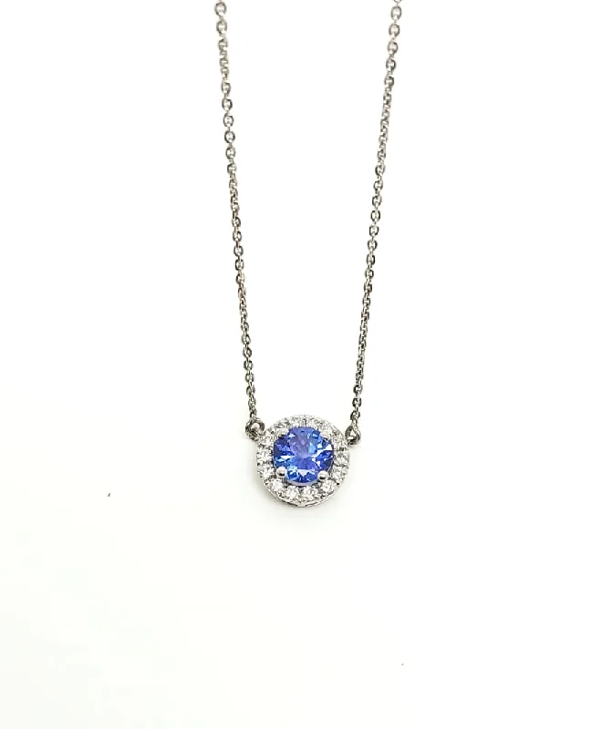 Casual Bead Necklace-Tanzanite and Diamond Halo Pendant in 14k White Gold AD NO. 2284