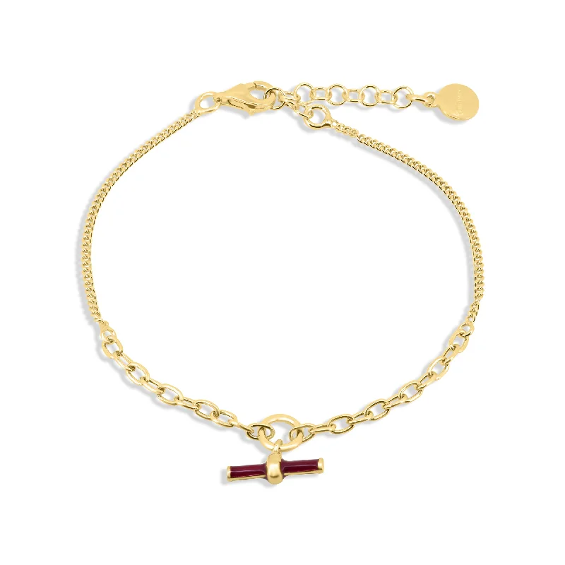 Silver Chain Bracelet-Gold Plated 925 Sterling Silver Curb Link Red Enamel Bar Adjustable Bracelet - ITB00338-GP