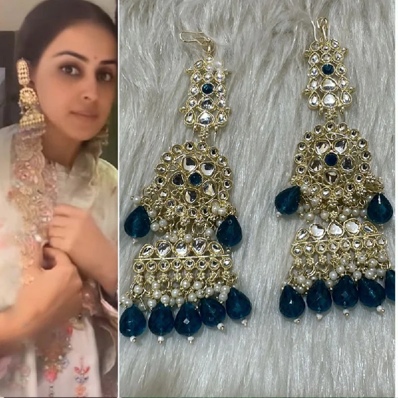 Diamond Dangle Earrings-Jinu Arts Gold Plated Kundan Stone & Beads Dangler Earrings