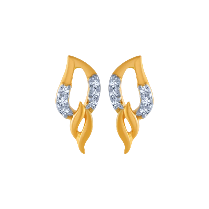 Gemstone Stud Earrings-14KT (585) Yellow Gold And Diamond Stud Earrings For Women