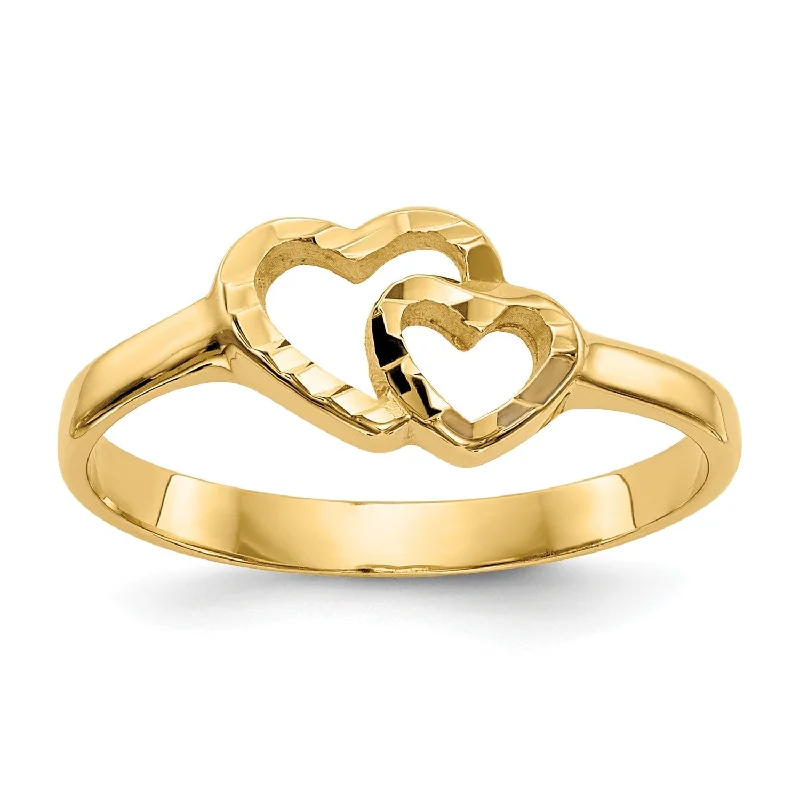 Wedding Ring Set with Diamonds-14KT Yellow Gold Childrens Heart Ring; Size 5