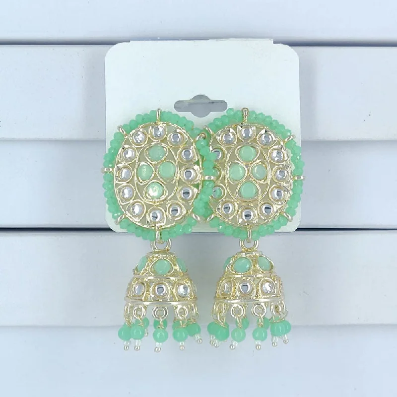 Creative Hoop Earrings-Corbeda Fashion Gold Plated Kundan And Beads Jhumki Earrings