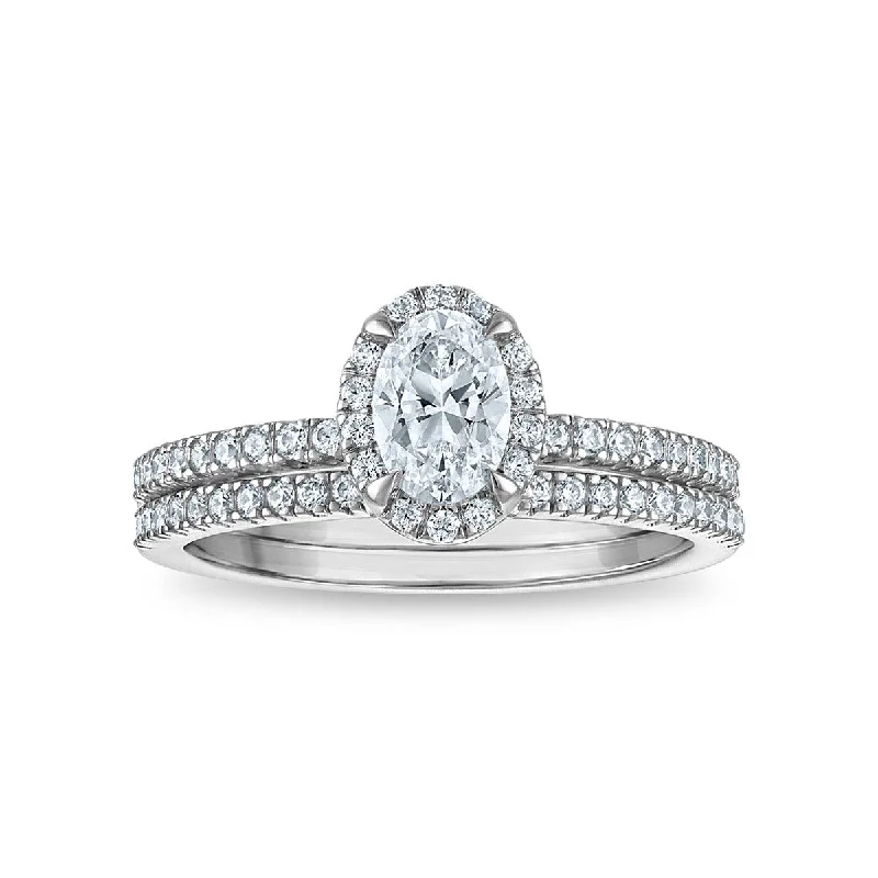 Couples Matching Rings-LoveSong EcoLove 1 CTW Lab Grown Diamond Halo Bridal Set in 10KT White Gold