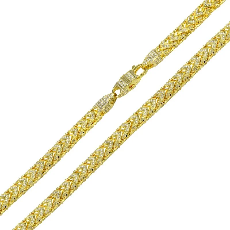 Adjustable Bangle Bracelet-Gold Plated 925 Sterling Silver CZ Encrusted Franco Chain or Bracelet 5mm - CHCZ102 GP