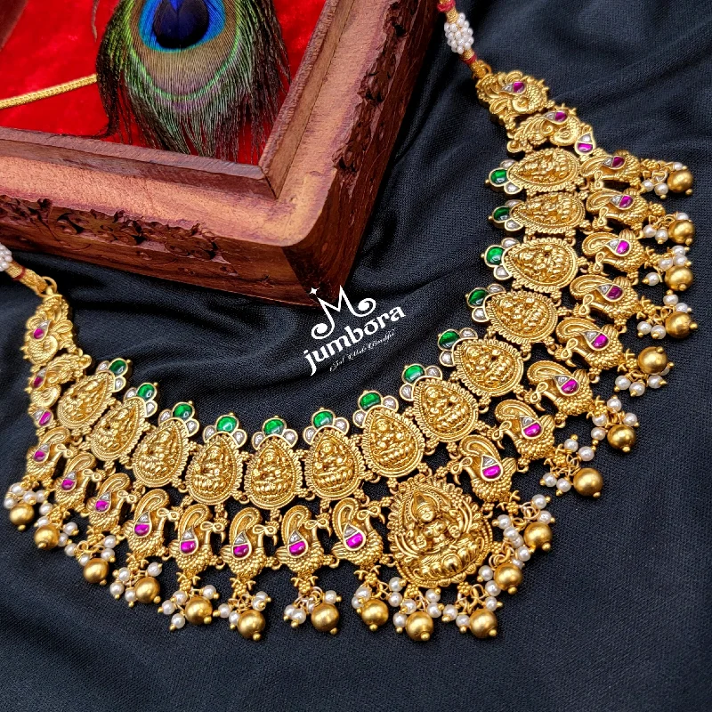 Unique Design Necklace-Royal Lakshmi Nakshi Kundan Jadau Temple Jewelry Necklace