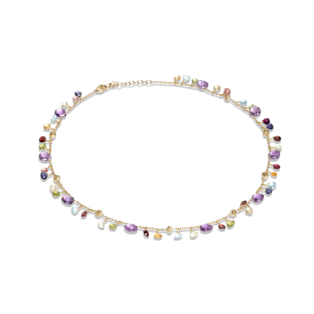 Adjustable Chain Necklace-Marco Bicego Paradise Collection Gold Amethyst and Mixed Gemstone Single Strand Necklace