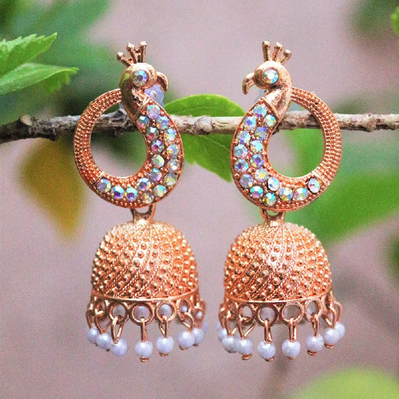 Custom Hoop Earrings-H K Fashion Rose Gold Plated Austrian Stone And Pearls Jhumki Earrings