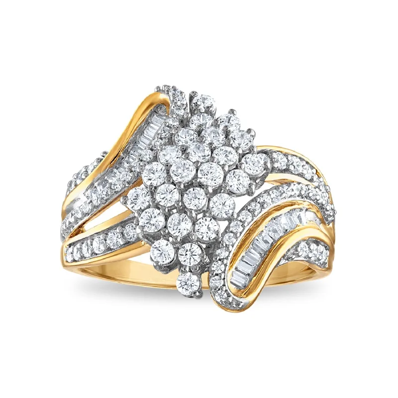 Unique Wedding Rings-1 CTW Diamond Cluster Ring in 10KT Yellow Gold