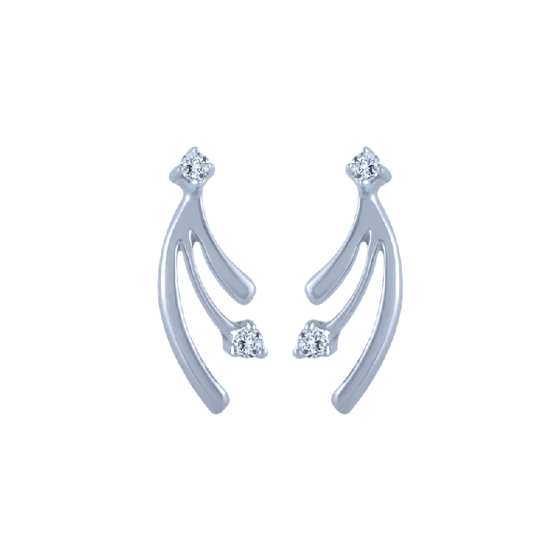 Large Statement Earrings-14k (585) White Gold And Diamond Stud Earrings For Women