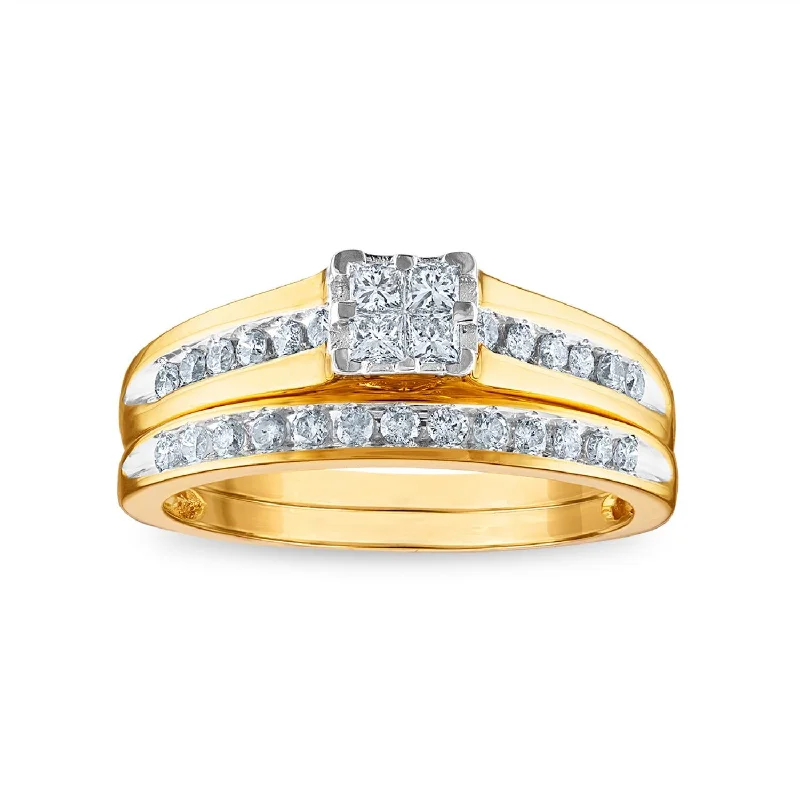 Unique Wedding Rings-1/2 CTW Diamond Bridal Set in 10KT Yellow Gold