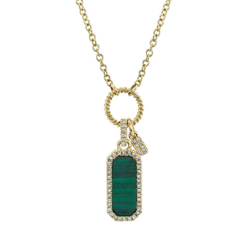 Custom Heart Necklace-Diamond & Malachite 14K Yellow Gold Dog Tag Pendant Necklace