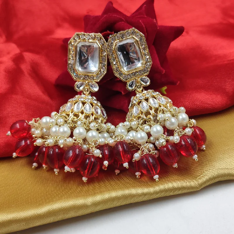 Handcrafted Earrings-Gehana Mahal Gold Crystal Stone And Beads Jhumki Earrings