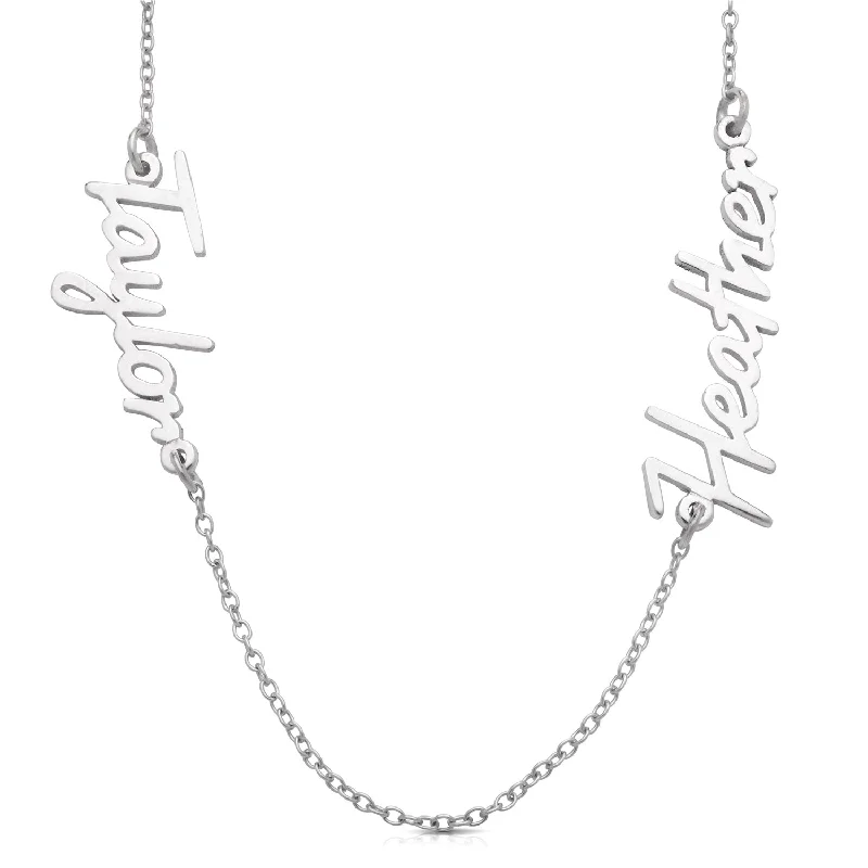 Unique Chain Necklace for Women-Better Jewelry New! Personalized Classic Script .925 Sterling Silver Double Name Necklace