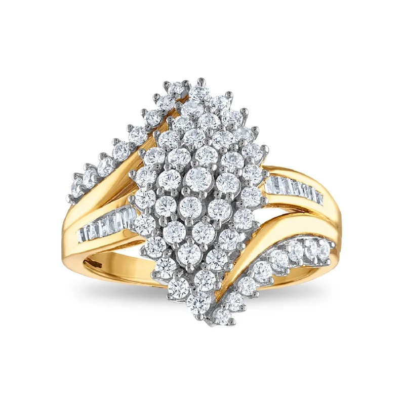 Elegant Diamond Ring-1 CTW Diamond Cluster Ring in 10KT Yellow Gold