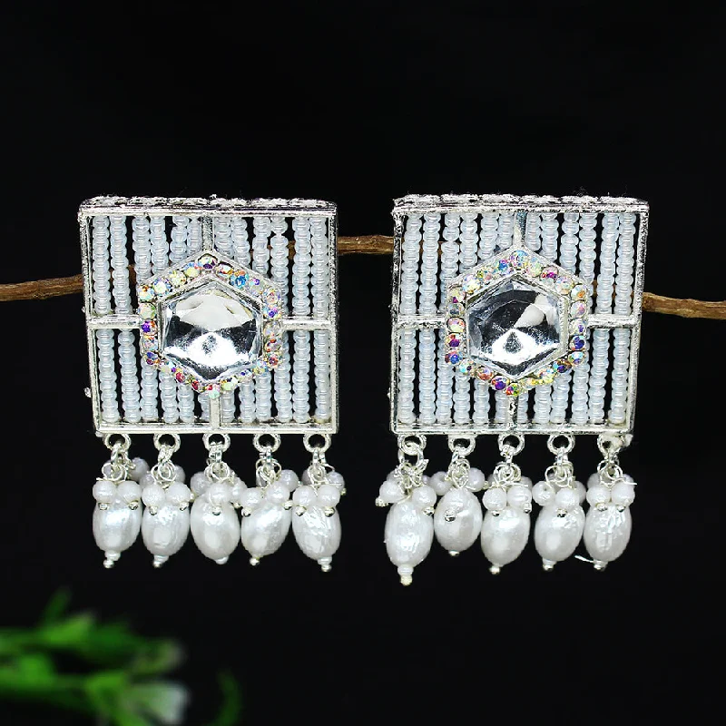 Geometric Stud Earrings-Mahavir Pearl And Kundan Stud Earrings