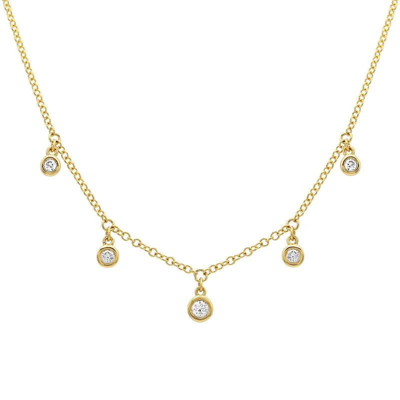 Vintage Silver Necklace-14K Yellow Gold Five-Drop Diamond Necklace